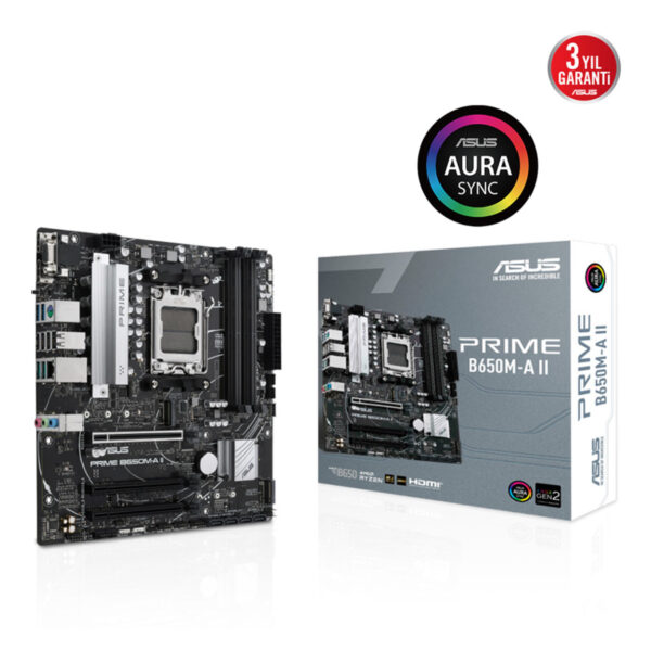 ASUS PRIME B650M-A II AMD B650 AM5 DDR5 6400 DP HDMI VGA 2X M2 USB3.2 AURA RGB 2