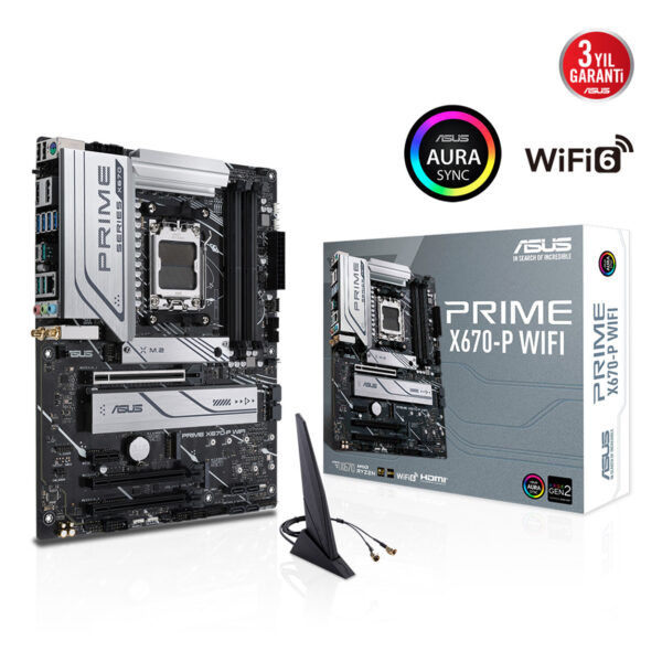 ASUS PRIME X670-P WIFI AMD X670 AM5 DDR5 6400 DP HDMI 3x M2 USB3.2 AX WiFi + BT - Görsel 3