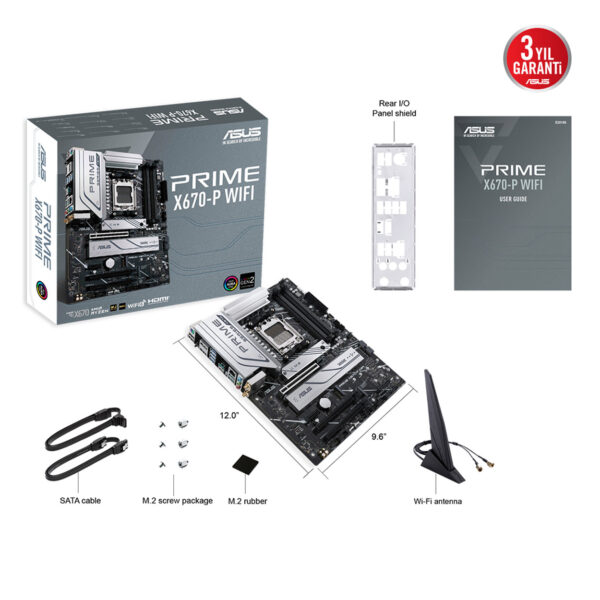 ASUS PRIME X670-P WIFI AMD X670 AM5 DDR5 6400 DP HDMI 3x M2 USB3.2 AX WiFi + BT - Görsel 6