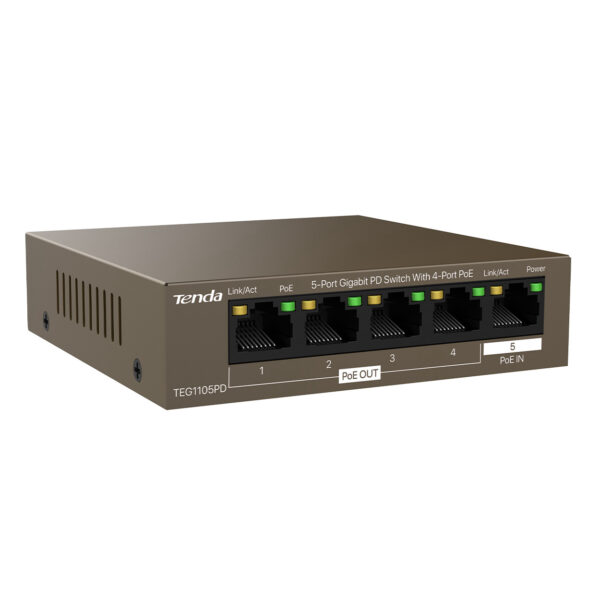 TENDA TEG1105PD 4GE PoE Port (30W), 1GE PoE-IN Aktarım Switch - Görsel 3