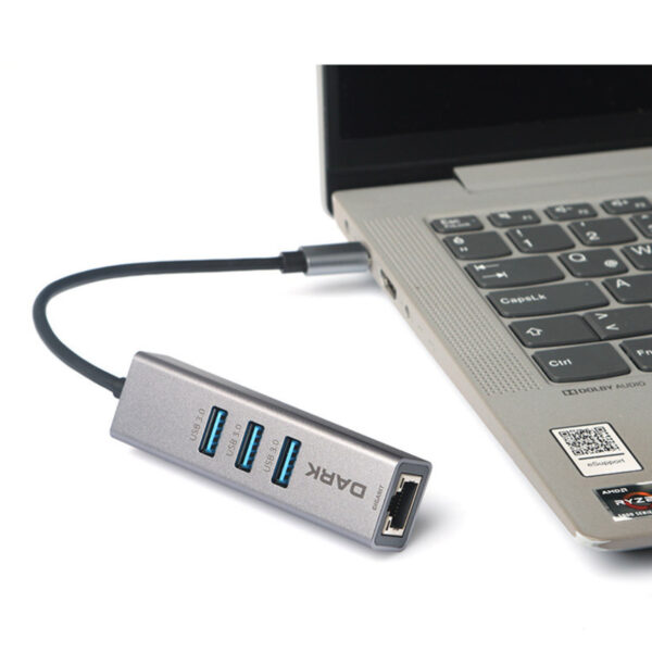 DARK USB Type-C to RJ45 Gigabit Ethernet ve 3xUSB 3.0 Hub Çoklayıcı Adaptör - Görsel 2