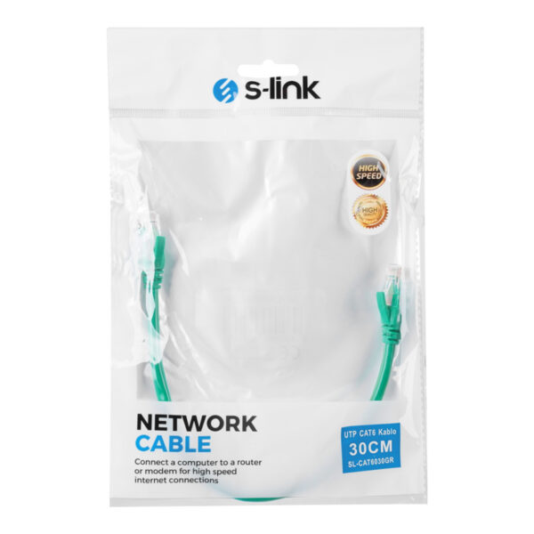 S-LINK SL-CAT6030GR 30cm Yeşil CAT6 Patch Kablo