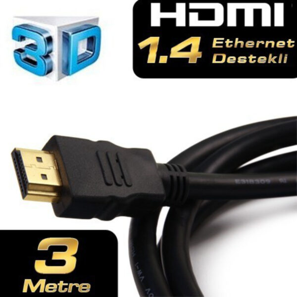 DARK 3m HDMI v1.4 4K / 3D ve Ağ Destekli Altın Uçlu  Kablo