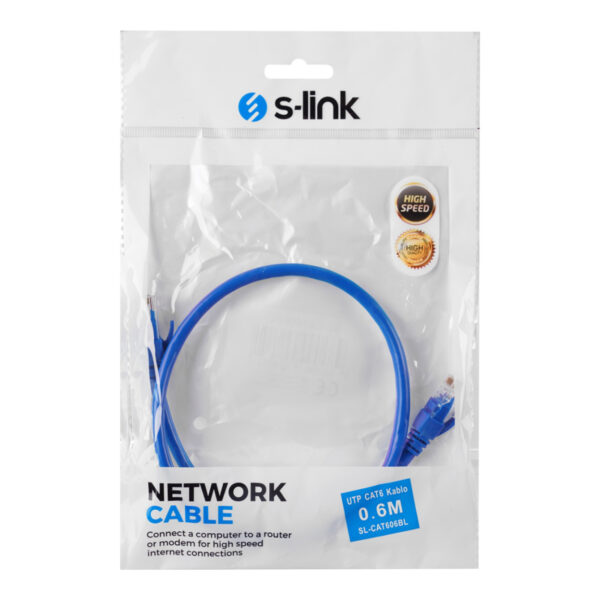 S-LINK SL-CAT606BL 60cm Mavi CAT6 Patch Kablo