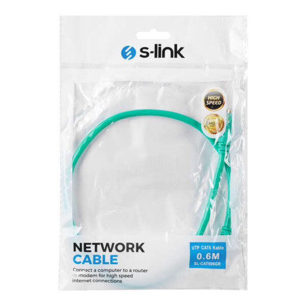 S-LINK SL-CAT606GR 60cm Yeşil CAT6 Patch Kablo