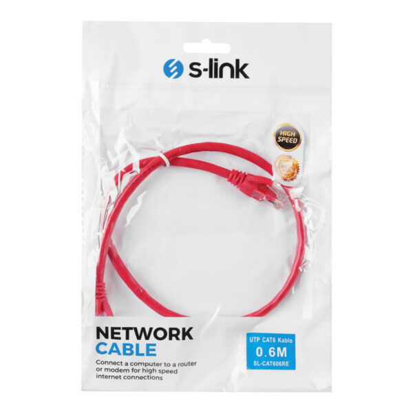 S-LINK SL-CAT606RE 60cm Kırmızı CAT6 Patch Kablo - Görsel 2