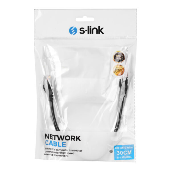 S-LINK SL-CAT6030BK 30cm Siyah CAT6 Patch Kablo - Görsel 2