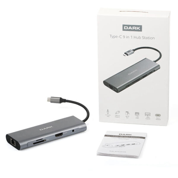 DARK USB 3.1 Type C 9 in 1 RJ45, HDMI, TF SD, USB 3.0, Kulaklık HUB - Görsel 9