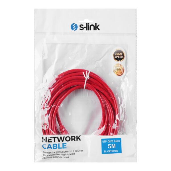 S-LINK SL-CAT6030RE 30cm Kırmızı CAT6 Patch Kablo - Görsel 2