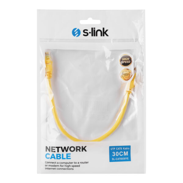 S-LINK SL-CAT6030YE 30cm Sarı CAT6 Patch Kablo