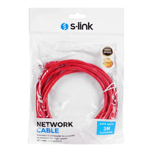 S-LINK SL-CAT603RE 3m Kırmızı CAT6 Patch Kablo - Görsel 3