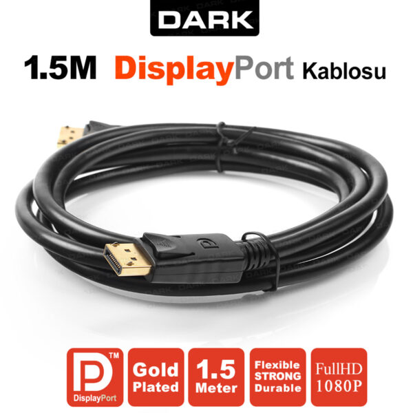 DARK 1.5m DisplayPort Altın Uçlu Kablo 1080P DK CB DPL150 - Görsel 2