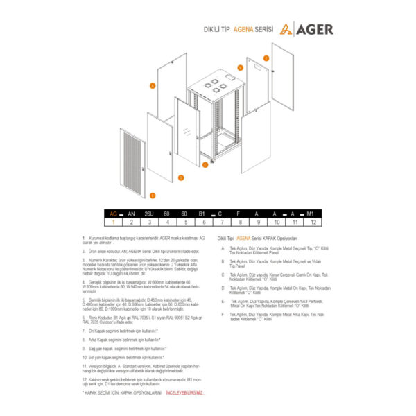 AGER Agena  22U W=600mm D=800mm 19''  Dikili Tip Kabinet