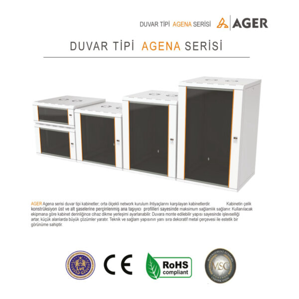 AGER Agena 9U W=600mm D=600mm 19'' Duvar Tipi Kabinet