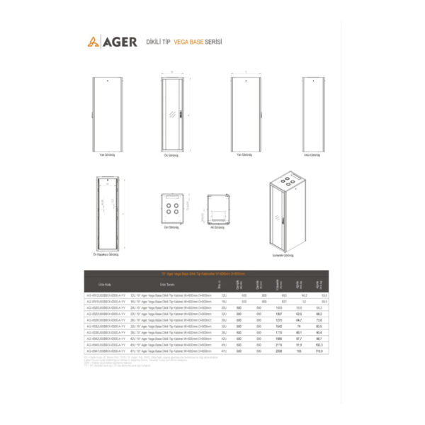 AGER Vega Base 36U W=600mm D=800mm 19''  Dikili Tip Kabinet