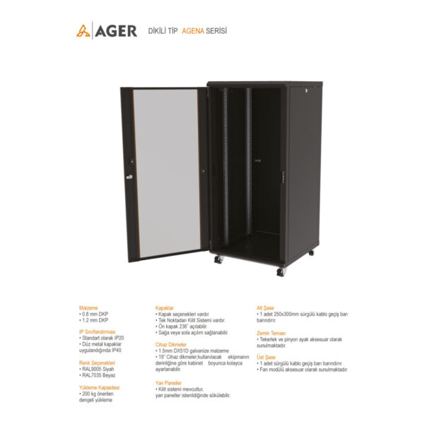 AGER Agena 26U W=600mm D=600mm 19''  Dikili Tip Kabinet