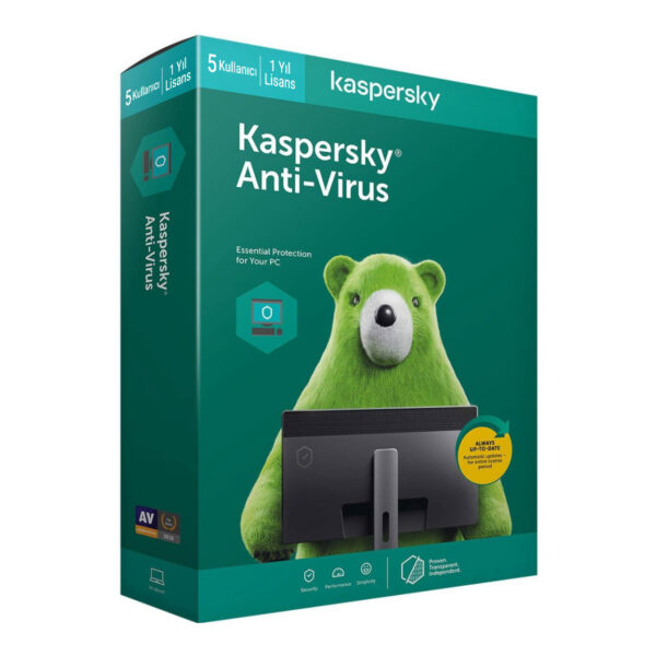 KASPERSKY ANTIVIRUS 5 KULLANICILI TR 1 YIL DVD