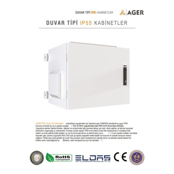 AGER Tek Cidar 20U W=600mm D=600mm 19'' IP55 Outdoor Duvar Tipi Kabinet