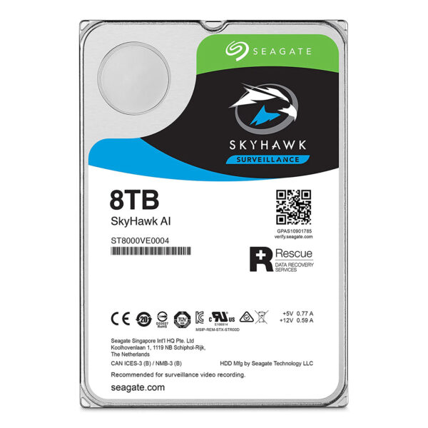 SEAGATE SKYHAWK AI 8 TB 256MB 7200RPM SATA3.0 7/24 DVR, NVR için Güvenlik HDD