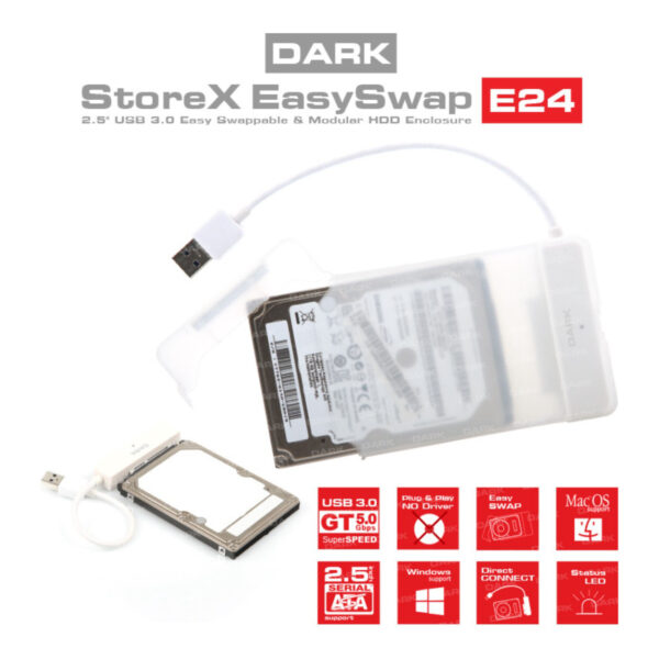 DARK Storex E24 2.5" USB 3.0 Çıkarılabilir Başlıklı Şeffaf SATA Disk Kutusu