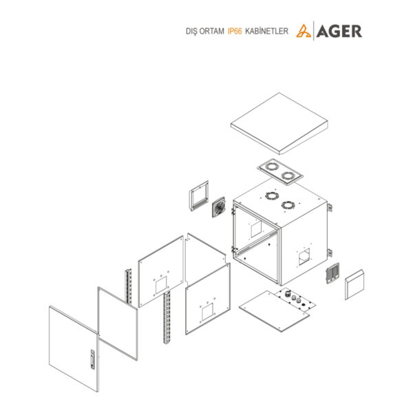 AGER Çift Cidar  09U W=600mm D=450mm 19'' IP66 Outdoor Duvar Tipi Kabinet