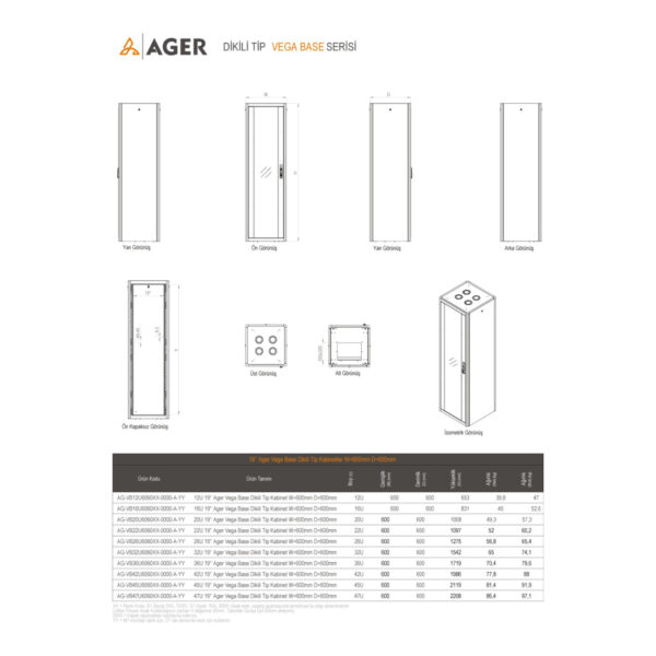 AGER Vega Base 42U W=600mm D=600mm 19''  Dikili Tip Kabinet