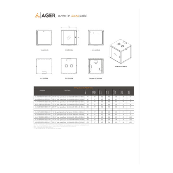 AGER Agena 7U W=600mm D=600mm 19'' Duvar Tipi Kabinet - Görsel 2