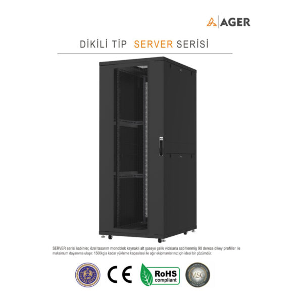 AGER Server Serisi 42U W=800mm D=1000mm 19''  Dikili Tip Kabinet - Görsel 2