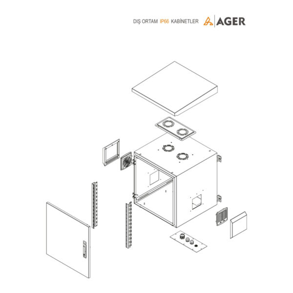 AGER Tek Cidar  16U W=600mm D=450mm 19'' IP66 Outdoor Duvar Tipi Kabinet - Görsel 2