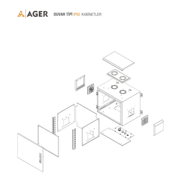 AGER Çift Cidar 09U W=600mm D=600mm 19'' IP55 Outdoor Duvar Tipi Kabinet - Görsel 2