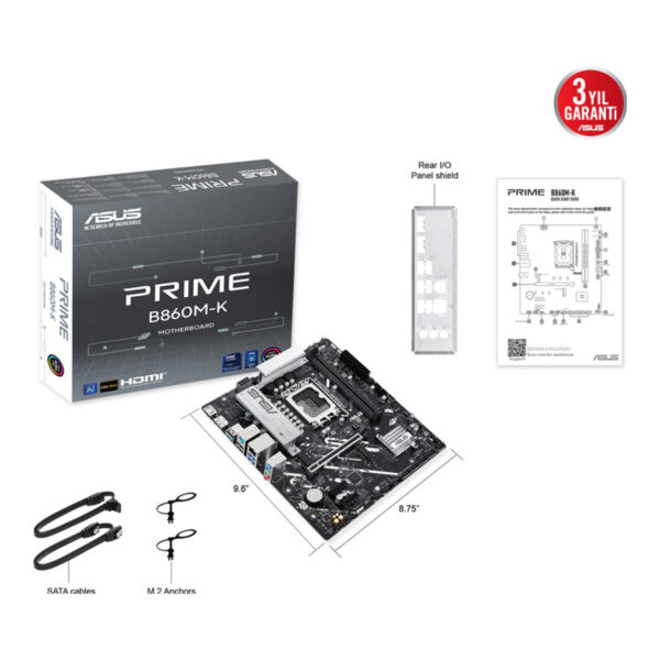 ASUS PRIME B860M-K LGA1851 DDR5 8800 2xM2 AURA RGB 2.5Gbit LAN mATX - Görsel 6