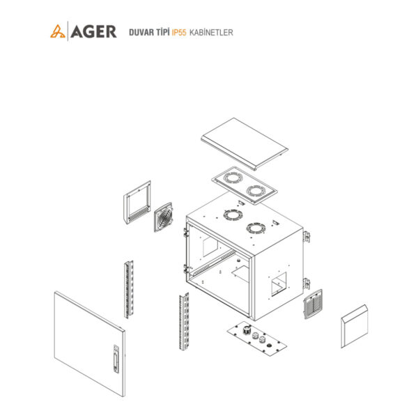 AGER Tek Cidar 09U W=600mm D=600mm 19'' IP55 Outdoor Duvar Tipi Kabinet - Görsel 3