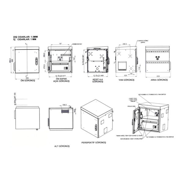 AGER KGYS DİREK TİPİ 600x525x600 ÇİFT CİDARLI OUTDOOR KABİNET+(1+1)FAN+D.MONTAJ - Görsel 3