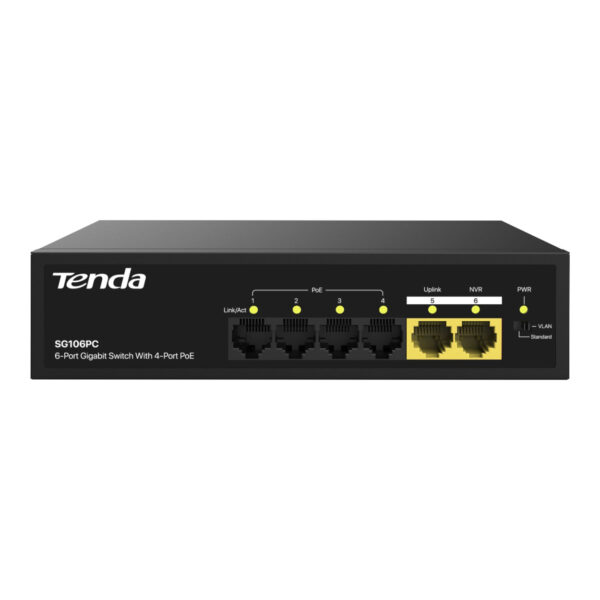 TENDA SG106PC 4GE PoE Port (55W), 2GE Uplink Desktop Switch