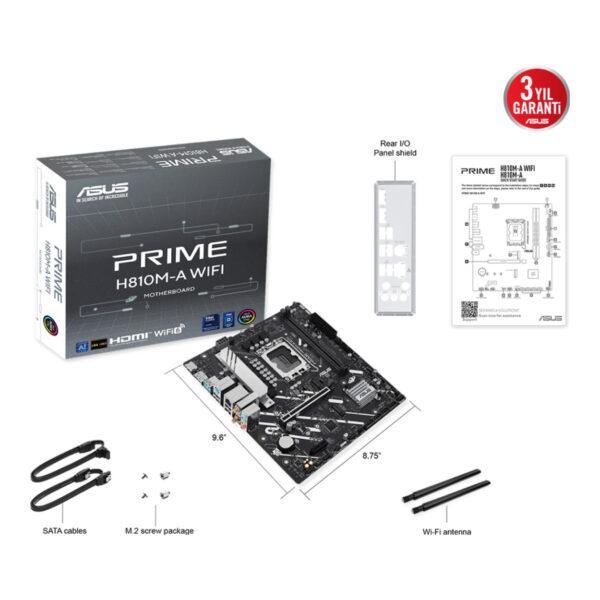 ASUS PRIME H810M-A WIFI LGA1851 DDR5 6400 Çift M2 USB3.2 WiFi+BT AURA RGB mATX - Görsel 2