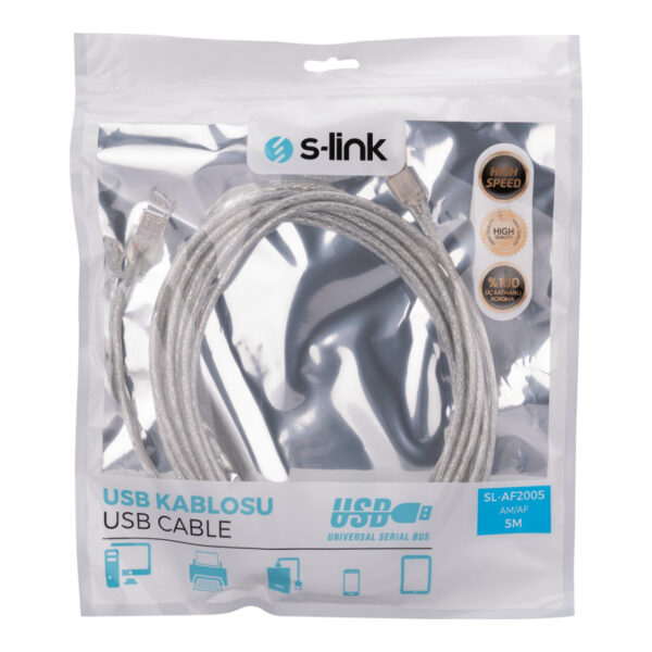 S-LINK SL-AF2005 5m Şeffaf USB2.0 Uzatma Kablosu - Görsel 2