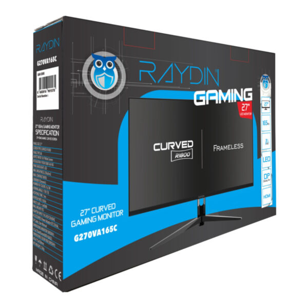 27" RAYDIN Curved 1ms 165Hz  R1800 HDMI DP MM VESA FreeSync Oyuncu Monit - Görsel 2