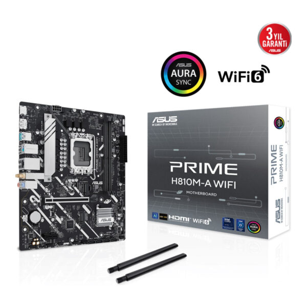 ASUS PRIME H810M-A WIFI LGA1851 DDR5 6400 Çift M2 USB3.2 WiFi+BT AURA RGB mATX - Görsel 6