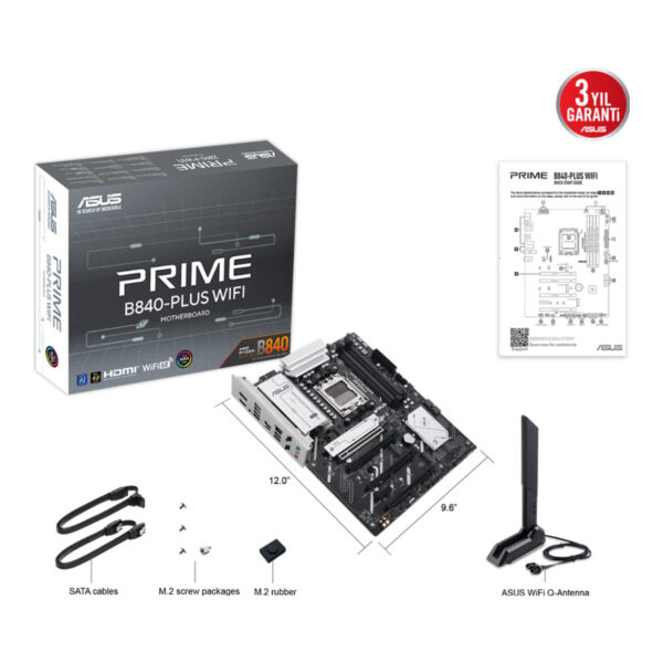 ASUS PRIME B840-PLUS WIFI AM5 DDR5 7600 3xM2 USB3.2 AURA RGB 2.5Gbit LAN ATX - Görsel 4