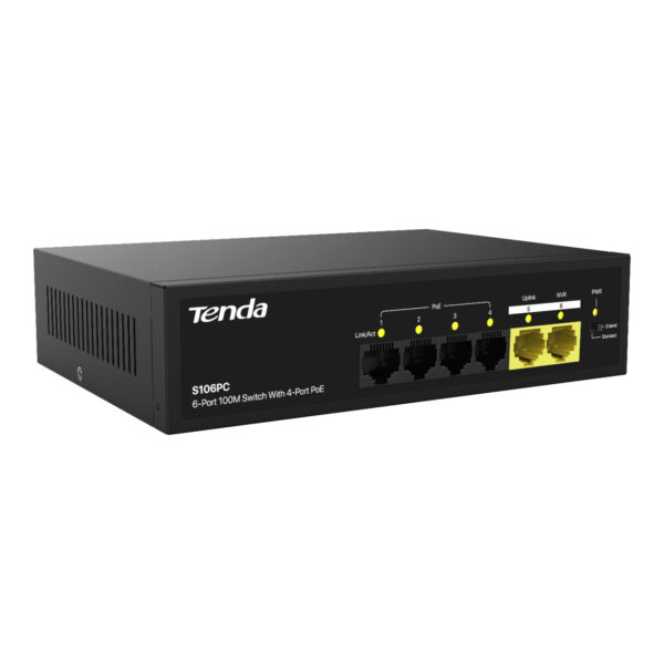 TENDA S106PC 4FE PoE Port (55W), 2FE Uplink Desktop Switch - Görsel 2