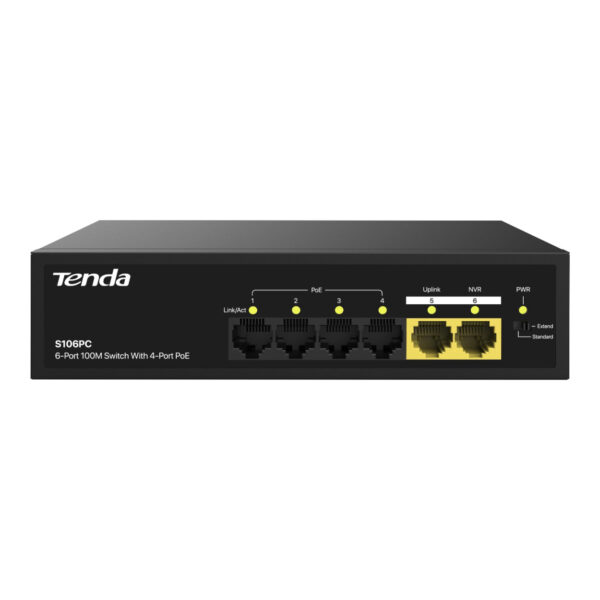 TENDA S106PC 4FE PoE Port (55W), 2FE Uplink Desktop Switch - Görsel 3