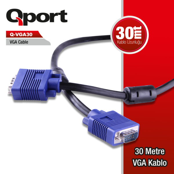 QPORT 30M 15 PİN FİTRELİ MONİTÖR / VGA KABLO (Q-VGA30)