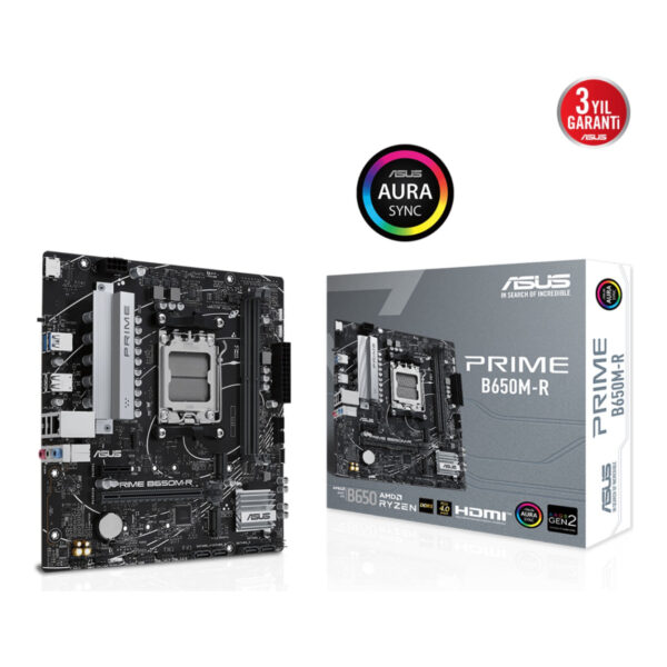 ASUS PRIME B650M-R AM5 DDR5 7200 HDMI 2xM2 AURA RGB 2.5GLAN mATX - Görsel 4