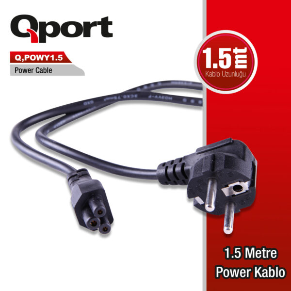 QPORT 1.5M NOTEBOOK POWER KABLOSU (Q-POWY1.5)