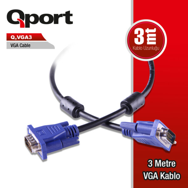 QPORT 3M 15 PİN FİTRELİ MONİTÖR / VGA KABLO (Q-VGA3)