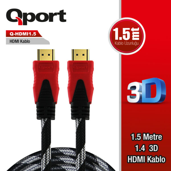 QPORT 1.5M ALTIN UÇLU HDMI KABLO 1.4V (Q-HDMI1.5) - Görsel 2