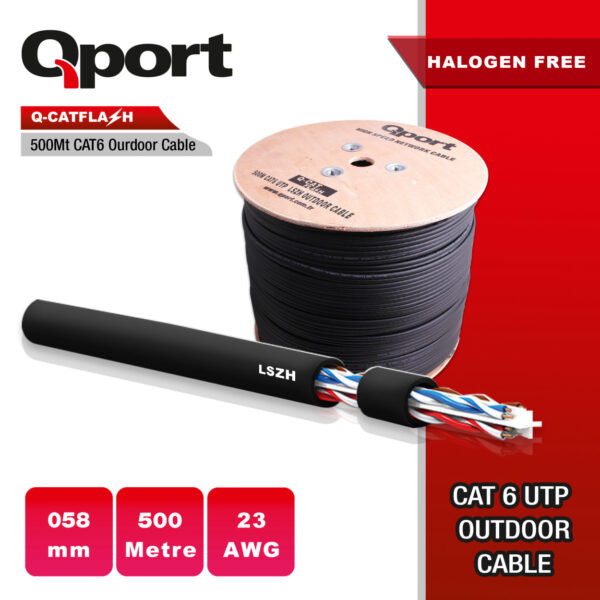 QPORT LSZH 500M CAT6 MAKARALI OUTDOOR  23AWG 0.58MM KABLO (Q-CATFLASH) - Görsel 2