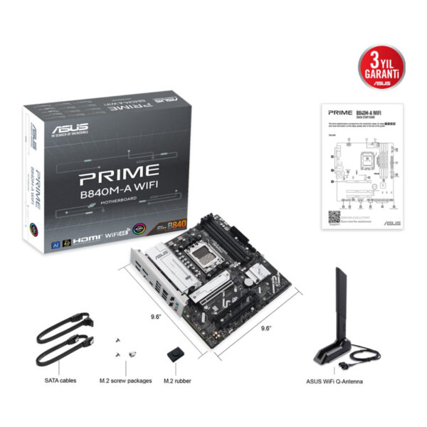 ASUS PRIME B840M-A WIFI AM5 DDR5 7600 2xDP HDMI 3xM2 6E+BT mATX - Görsel 5