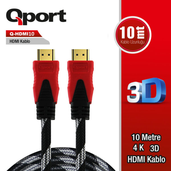 QPORT 10M ALTIN UÇLU HDMI KABLO 1.4V (Q-HDMI10) - Görsel 2