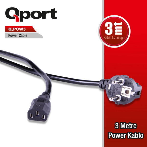 QPORT 3M PC POWER KABLOSU (Q-POW3) - Görsel 2